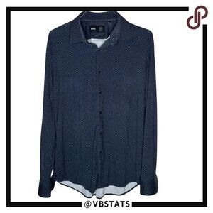 Hugo Boss Performance Navy Blue Small Print Design LS Luxury Shirt Size XL